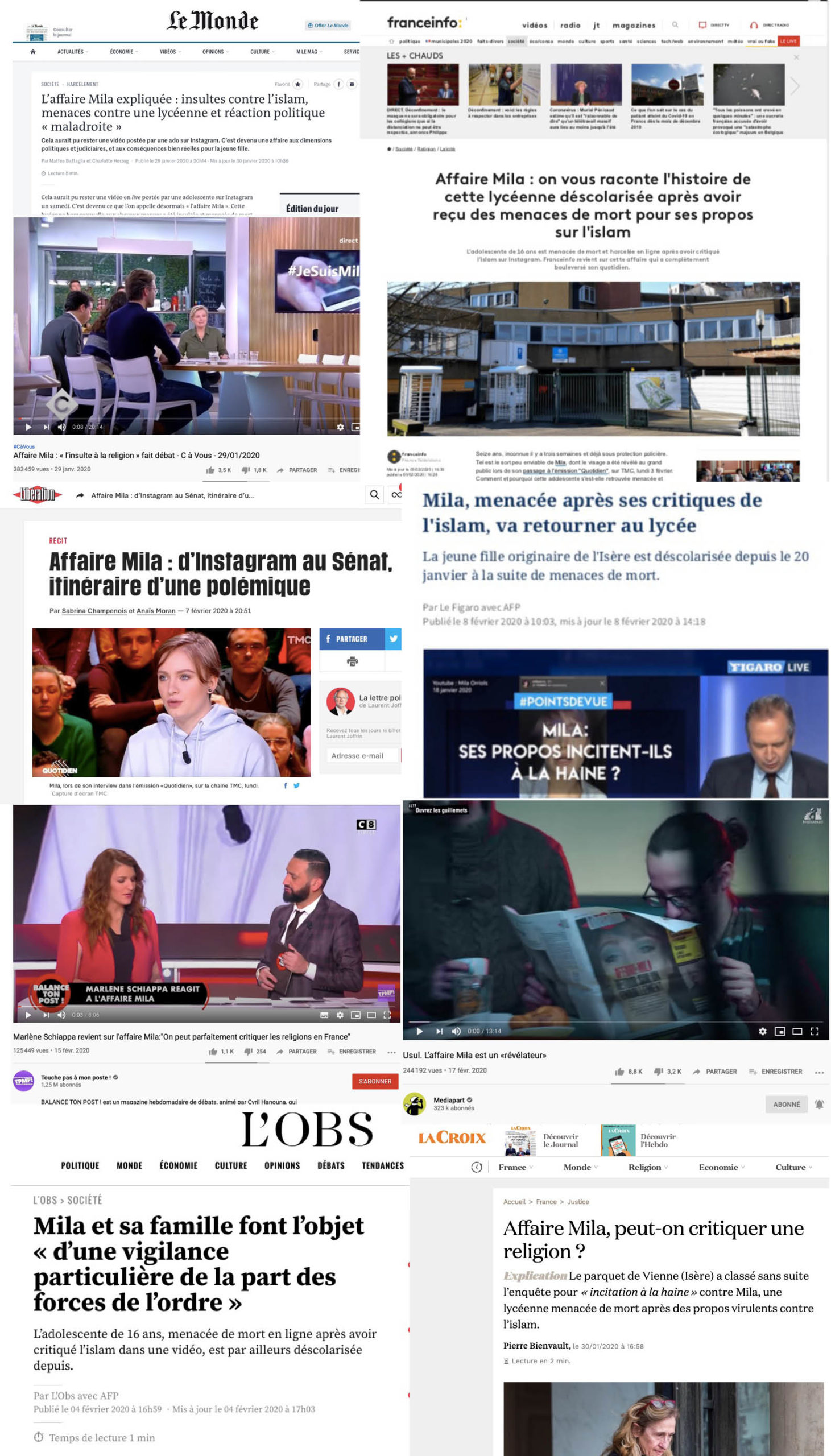 Titres presse et tv sur Mila